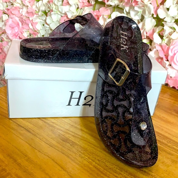 black glitter jelly sandals